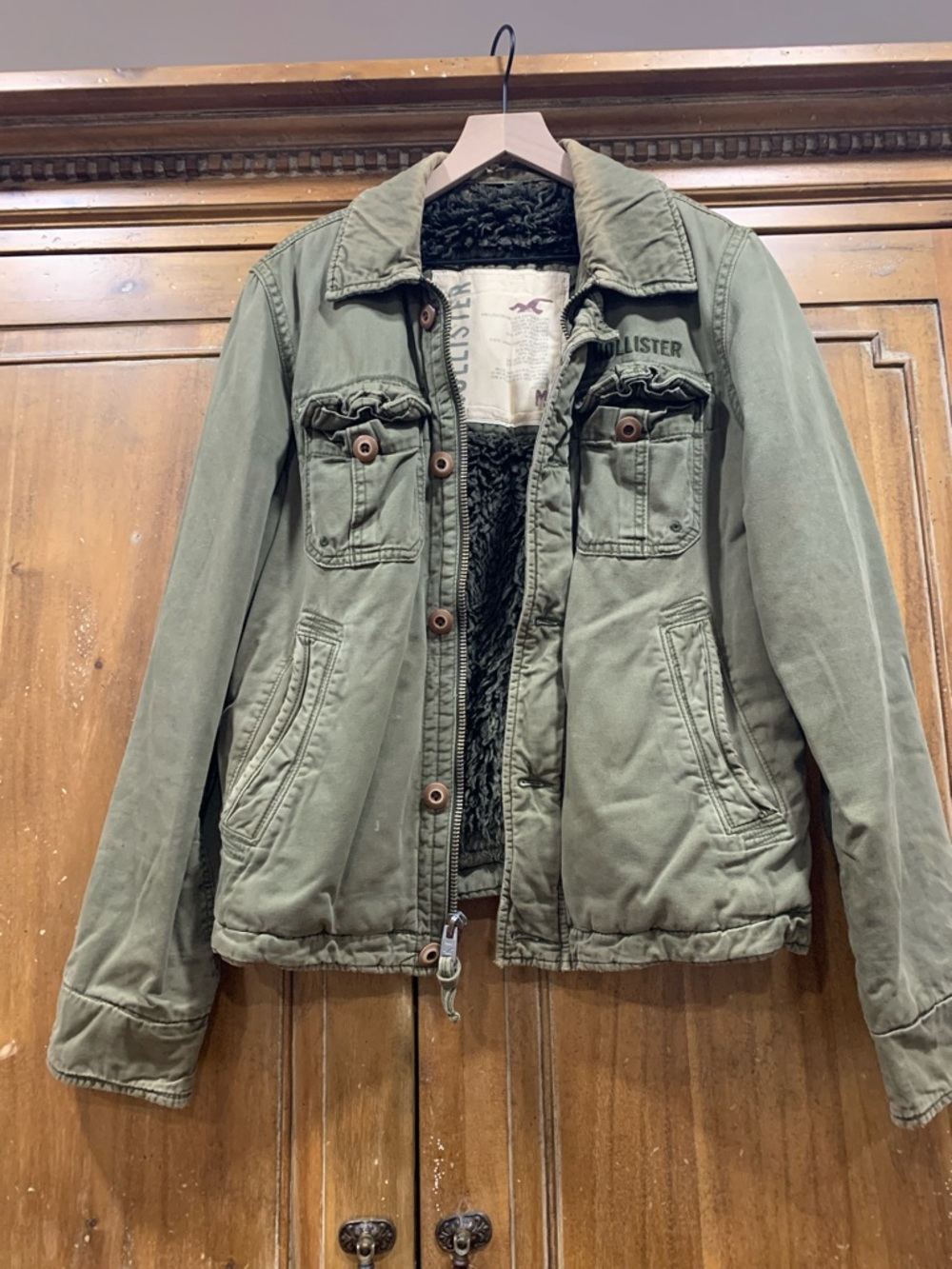 Hollister Green Utility Jacket with Sherpa Lining